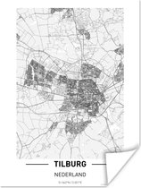 Poster Stadskaart - Tilburg - Zwart - Wit - 30x40 cm - Plattegrond
