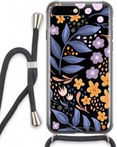 Case Company® - iPhone 7 PLUS hoesje met Koord - Flowers with blue leaves - Telefoonhoesje met Zwart Koord - Extra Bescherming aan alle Kanten en Over de Schermrand