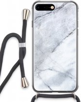 Case Company® - iPhone 8 Plus hoesje met Koord - Witte marmer - Telefoonhoesje met Zwart Koord - Extra Bescherming aan alle Kanten en Over de Schermrand