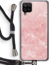 Case Company® - Samsung Galaxy A12 hoesje met Koord - Roze marmer - Telefoonhoesje met Zwart Koord - Bescherming aan alle Kanten en Over de Schermrand