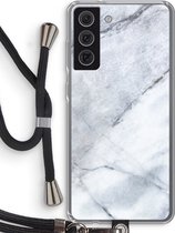 Case Company® - Samsung Galaxy S21 FE hoesje met Koord - Witte marmer - Telefoonhoesje met Zwart Koord - Bescherming aan alle Kanten en Over de Schermrand