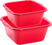 Voordeelset multifunctionele kunststof teiltjes rood in 2x formaten - 15 en 20 liter inhoud afwasbakjes