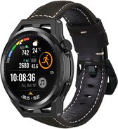 Leer Smartwatch bandje - Geschikt voor Strap-it Huawei Watch GT Runner leren band - zwart - GT Runner - 22mm - Strap-it Horlogeband / Polsband / Armband