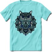 Uil - Dieren Mandala T-Shirt | Donkerblauw | Grappig Verjaardag Zentangle Dierenkop Cadeau Shirt | Dames - Heren - Unisex | Wildlife Tshirt Kleding Kado | - Licht Blauw - S
