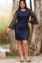 HASVEL - Party dress Blauw -groote maat feest jurken-maat 56-Galajurk- Lace dress- kanten jurk