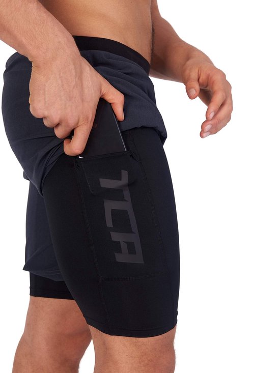 Utility 2-in-1 Trainingsshort met Zak met Rits voor Heren - Anthracite (Grijs)