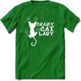 Crazy Cat Lady - Katten T-Shirt Kleding Cadeau | Dames - Heren - Unisex | Kat / Dieren shirt | Grappig Verjaardag kado | Tshirt Met Print | - Donker Groen - L