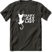 Crazy Cat Lady - Katten T-Shirt Kleding Cadeau | Dames - Heren - Unisex | Kat / Dieren shirt | Grappig Verjaardag kado | Tshirt Met Print | - Donker Grijs - L