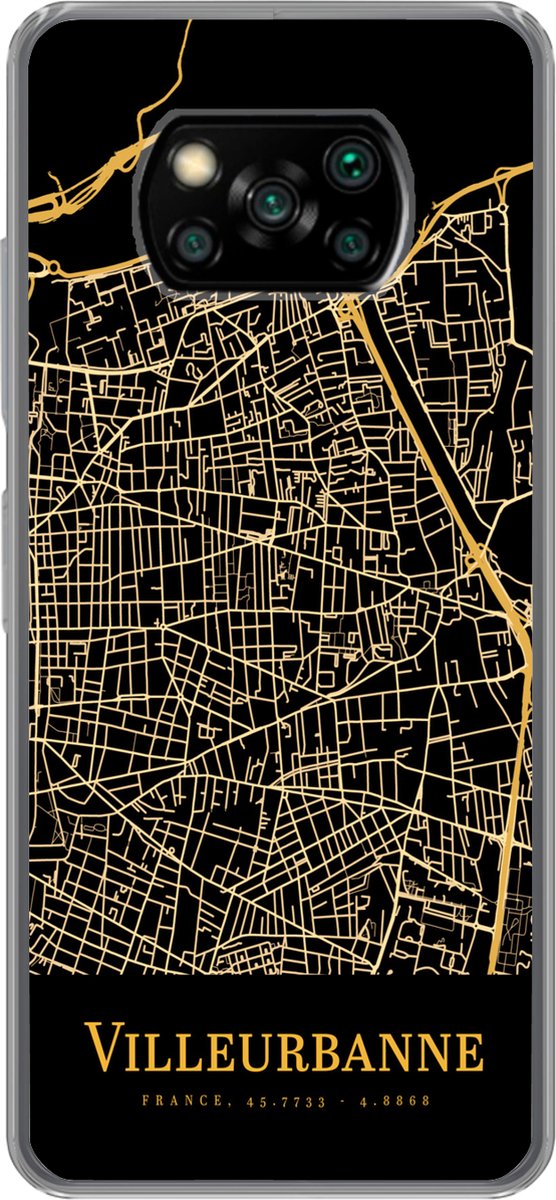 Telefoonhoesje Geschikt voor Xiaomi Geschikt voor Poco X3 Pro hoesje - Villeurbanne - Kaart - Goud - Siliconen Telefoonhoesje Telefoonhoesje