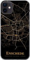 Geschikt voor iPhone 12 mini hoesje - Enschede - Stadskaart - Goud - Zwart - Siliconen Telefoonhoesje