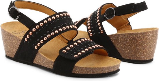 Scholl Michelle-f29343 Sandali Donna Con Zeppa 5,5 Cm - Tacco Medio Con Strisce In Velcro E Soletta Bioprint® - Comfort E Eleganza