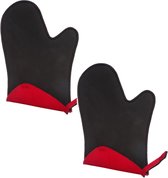 Set de 2 gants de cuisine/gant de cuisine néoprène noir/rouge 17,5 x 27,5 cm - Manique - Gant de cuisine
