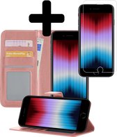 Hoesje Geschikt voor iPhone SE 2022 Hoesje Book Case Hoes Wallet Cover Met Screenprotector - Hoes Geschikt voor iPhone SE (2022) Hoesje Bookcase Hoes - Lichtroze