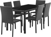 Tuinset - tafel van gehard glas en 8 stoelen van zwart geweven hars - Tafel 160x80x73 cm - Stoel: 44x54x88 cm - A