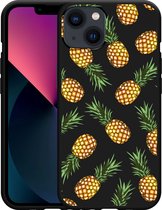 Geschikt voor Apple iPhone 13 Hoesje Zwart Ananas - Designed by Cazy