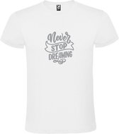 Wit  T shirt met  print van " Never Stop Dreaming " print Zilver size XS