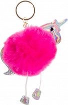 sleutelhanger fluffy eenhoorn donkerroze 8 cm