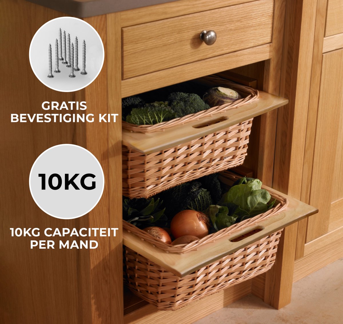 3 x Uittrekbare Rieten Mand - 600 mm