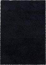 Tapis de salon Shaggy Design Poil Souple Monochrome Noir