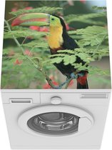 Wasmachine beschermer mat - Een Zwavelborsttoekan vogel tussen de rode bladeren - Breedte 60 cm x hoogte 60 cm