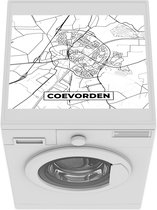 Wasmachine beschermer mat - Kaart - Coevorden - Zwart - Wit - Breedte 55 cm x hoogte 45 cm