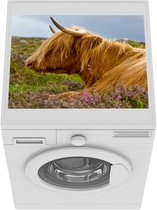 Wasmachine beschermer mat - Schotse hooglander - Bloemen - Gras - Breedte 55 cm x hoogte 45 cm
