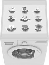 Wasmachine beschermer mat - Kinderillustratie van verschillende bloemen - zwart wit - Breedte 55 cm x hoogte 45 cm