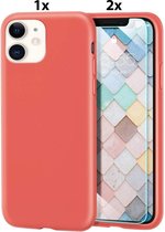 Hoesje Geschikt voor iPhone 11 Hoesje Soft Nano Silicone Backcover Gel Fluo Roze Met 2x Glazen screenprotector