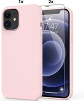 Hoesje Geschikt voor iPhone 12/12 Pro Soft Nano siliconen Gel Licht Roze Hoesje Met 2X Glazen screenprotector