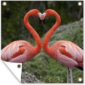 Tuinposters Twee flamingo's vormen een hart - 50x50 cm - Tuindoek - Buitenposter