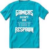 Gamers don't die T-shirt | Donker Blauw | Gaming kleding | Grappig game verjaardag cadeau shirt Heren – Dames – Unisex | - Blauw - 3XL