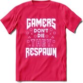 Gamers don't die T-shirt | Neon Roze | Gaming kleding | Grappig game verjaardag cadeau shirt Heren – Dames – Unisex | - Roze - XXL