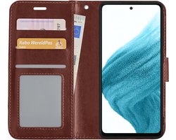 Hoesje - Met Pasjeshouder - Geschikt voor Samsung Galaxy A53 - Luxe Bookcase Portemonee - Flip Case - Kunstleer Book Case - Flipcase - Book Cover - Walletcase - Portemonneehoes - Bruin