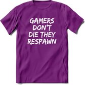 Gamers don't die T-shirt | Gaming kleding | Grappig game verjaardag cadeau shirt Heren – Dames – Unisex | - Paars - XXL