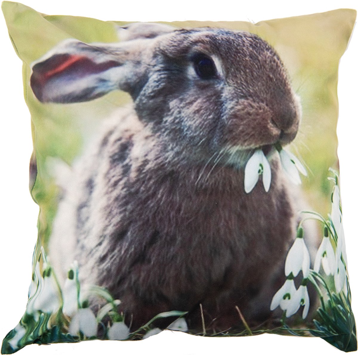 Clayre & Eef Kussenhoes 45x45 cm Groen Bruin Polyester Vierkant Konijn Sierkussenhoes