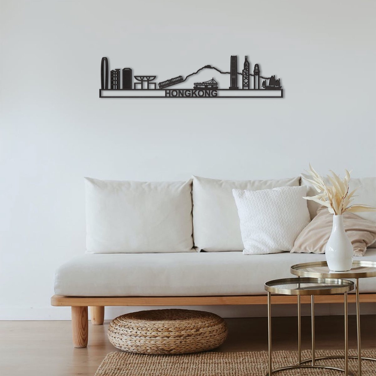 Skyline Hongkong Zwart Mdf 130 Cm Wanddecoratie Voor Aan De Muur Met Tekst City Shapes