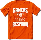 Gamers don't die T-shirt | Rood | Gaming kleding | Grappig game verjaardag cadeau shirt Heren – Dames – Unisex | - Oranje - XXL