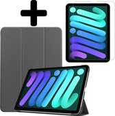 Hoes Geschikt voor iPad Mini 6 Hoes Luxe Hoesje Book Case Met Screenprotector - Hoesje Geschikt voor iPad Mini 6 Hoes Cover - Grijs