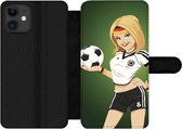 Bookcase Geschikt voor iPhone 12 Pro Max telefoonhoesje - Een illustratie van een meisje met Duitse kleding en een voetbal - Meiden - Meisjes - Kinderen - Met vakjes - Wallet case met magneetsluiting