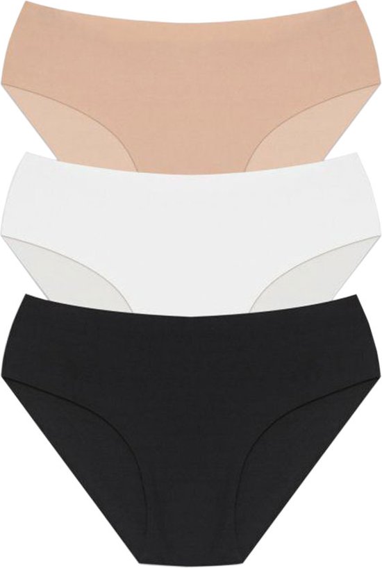 Slip Femme Bamboe - Culottes Taille Basse - 3 Pièces - Beige - Wit - Zwart - Taille S - Antibacterieel - Haute Qualité
