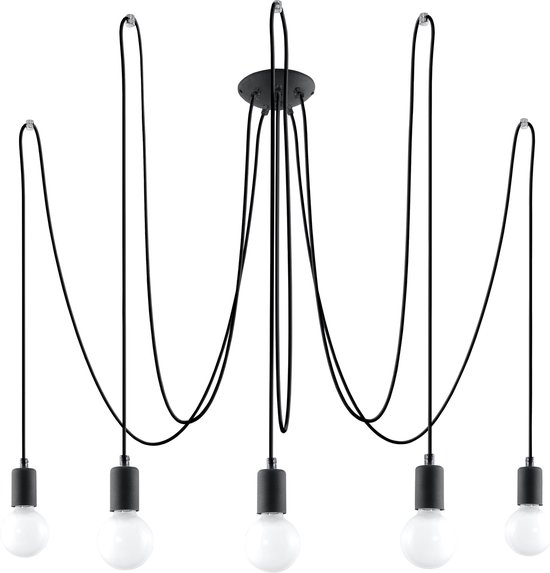 Sollux - Hanglamp Edison 5 lichts E27 zwart