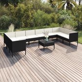 11-delige Loungeset met kussens poly rattan zwart