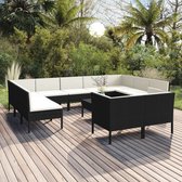 12-delige Loungeset met kussens poly rattan zwart