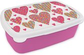 Broodtrommel Roze - Lunchbox - Brooddoos - Meisje - Hart - Love - Patronen - Girl - Kids - Kinderen - Kind - 18x12x6 cm - Kinderen - Meisje