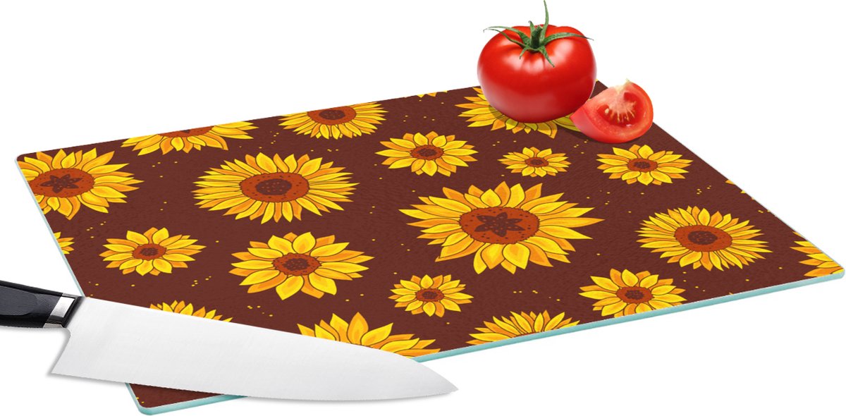 Glazen Snijplank - 39x28 - Zonnebloem - Bohemian - Flora - Patroon - Snijplanken Glas