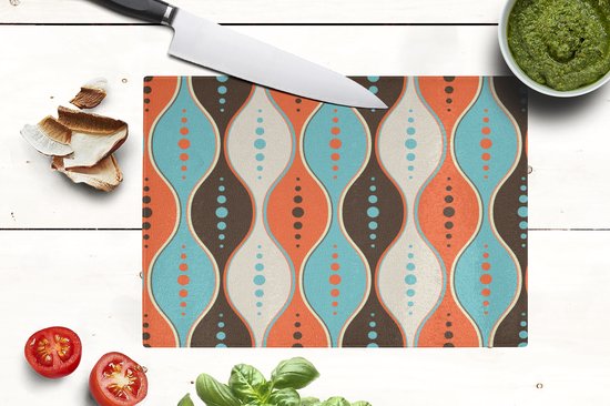 Lot De 2 Planches à Découper En Verre Trempé 40x52 Cm | Motif Cercles Vintage, Multicolore - Neuf