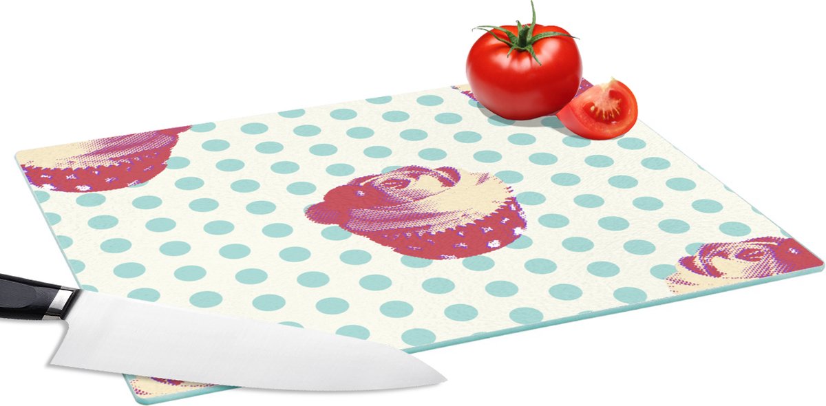 Glazen Snijplank - 39x28 - Patronen - Cupcake - Eten - Snijplanken Glas
