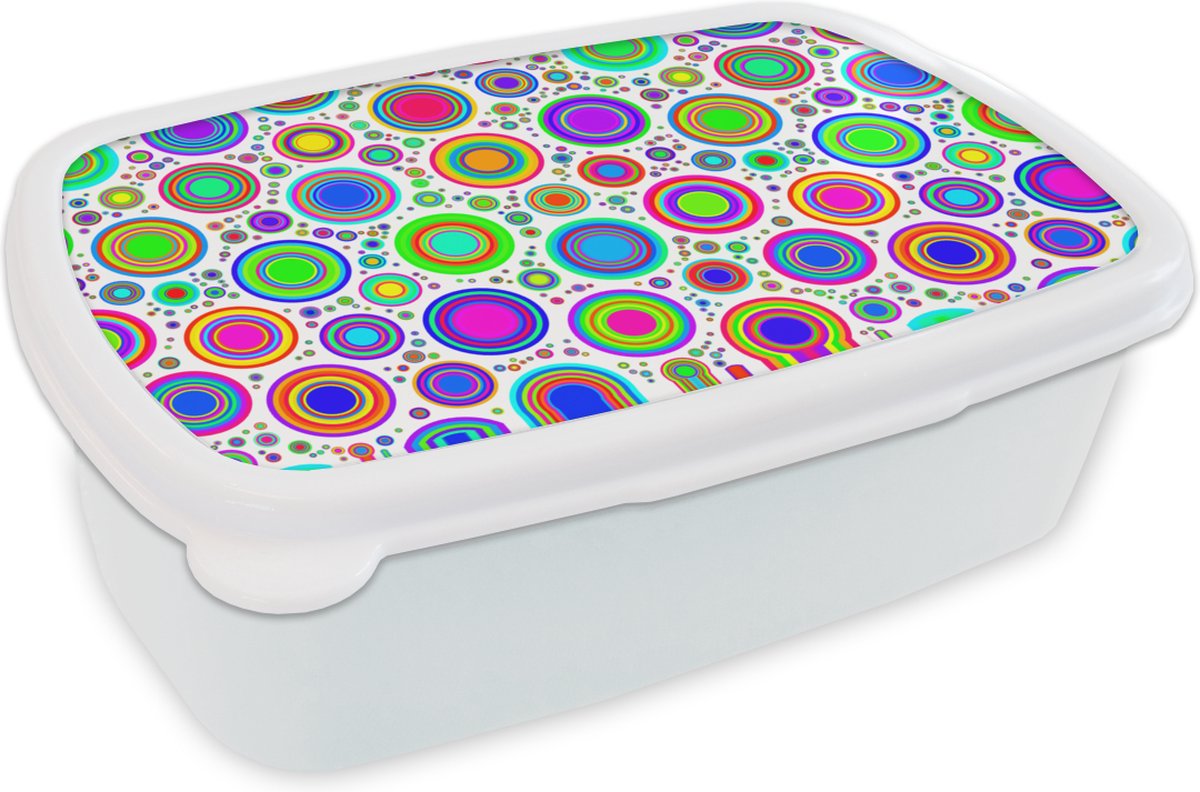 Broodtrommel Wit - Lunchbox - Brooddoos - Patroon - Stippen - Cirkel - 18x12x6 cm - Volwassenen