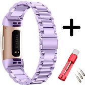 Strap-it Bandje staal paars + toolkit geschikt voor Fitbit Charge 3 / 4