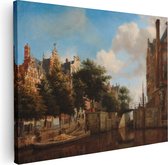 Artaza Canvas Schilderij Amsterdams Stadsgezicht met Huizen aan de Herengracht - Jan van der Heyden - 80x60 - Kunst - Canvas Print - Muurdecoratie